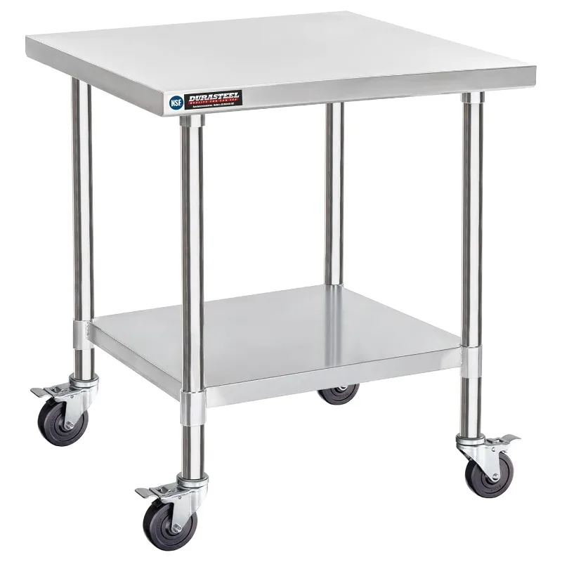 Food Preparation Stainless Steel Table Commercial Workbench with Casters - NSF Certified - for Restaurants, Warehouses, Homes,