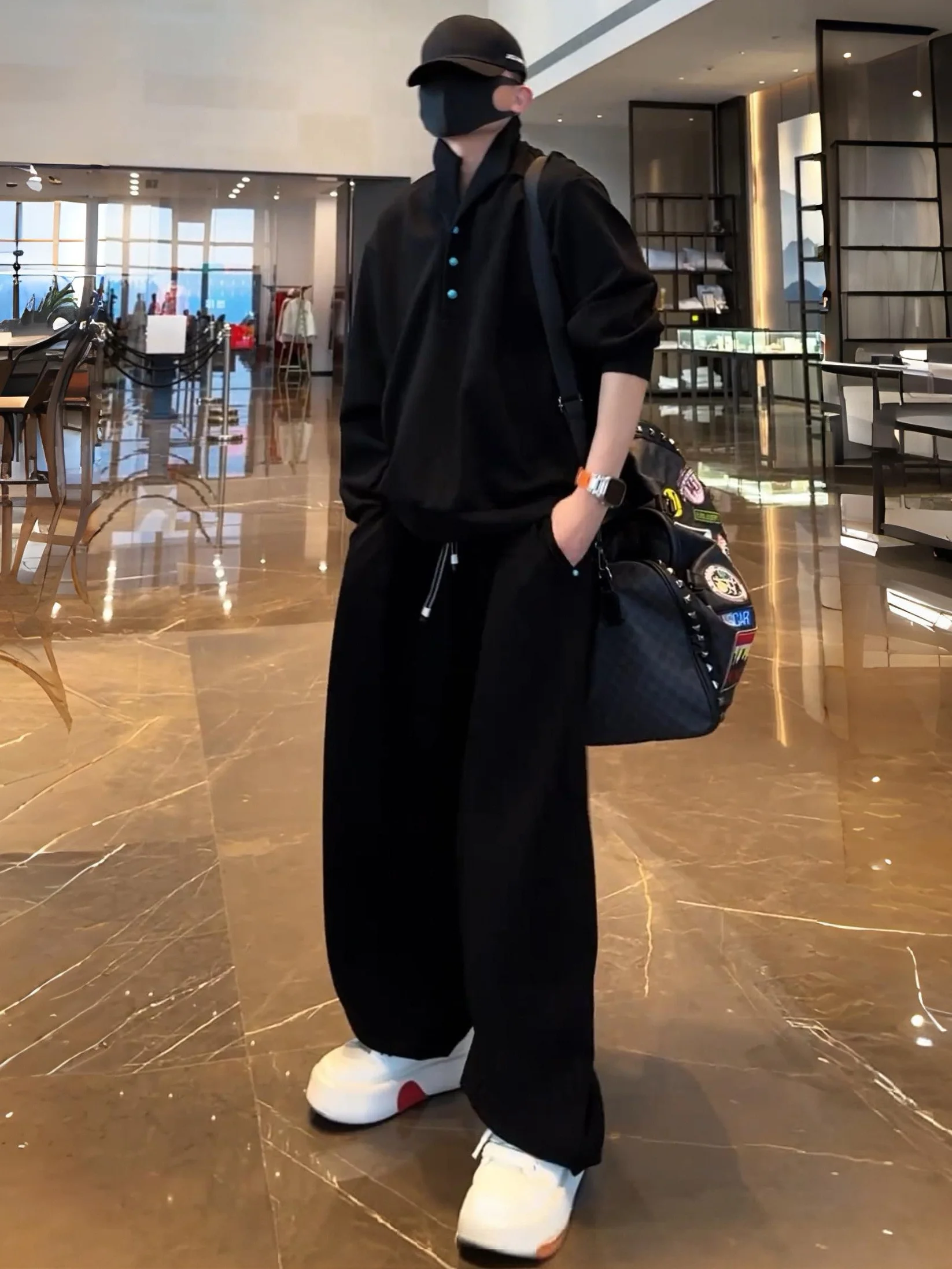 

Spring Autumn Loose Fit Men's Sportswear Set een Turquoise Bule Hoodie Pants Two Piece Casual Sportswear Ensemble