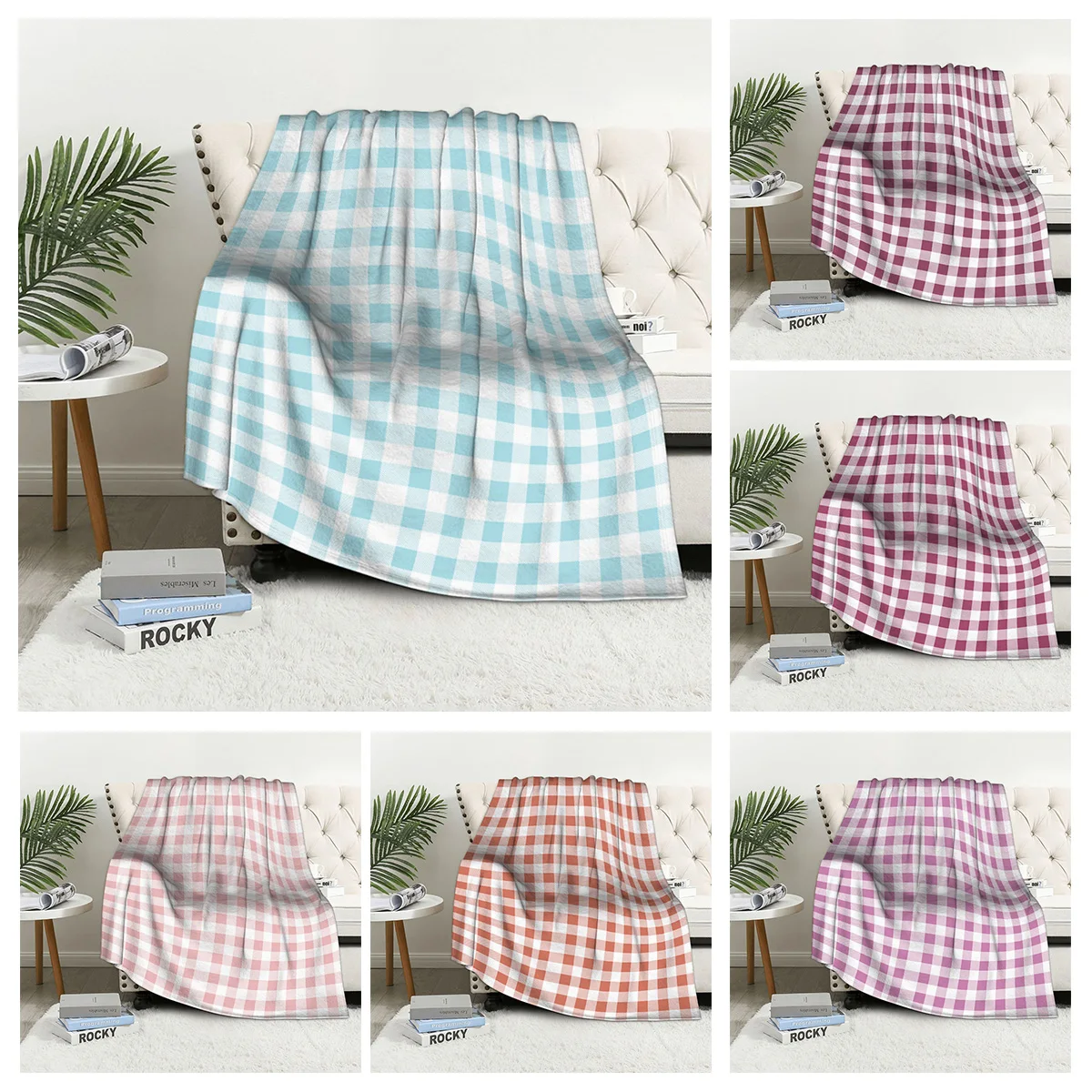 

Home decoration plush Throw Sofa blanket Bedspread bed fluffy soft blankets decor Plaid Modern geometric pattern simple nordic