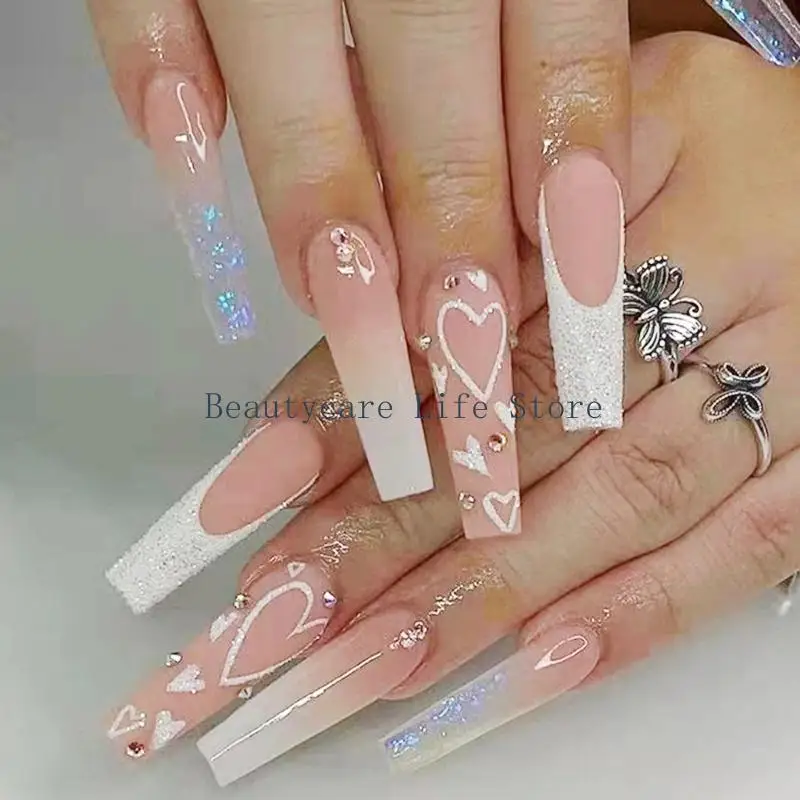 652c Kits Faux Nails, 24 pièces Pindes Pinde Pink Faute ongles, pas colle 12 tailles Couverture complète Faux Fingernails sur
