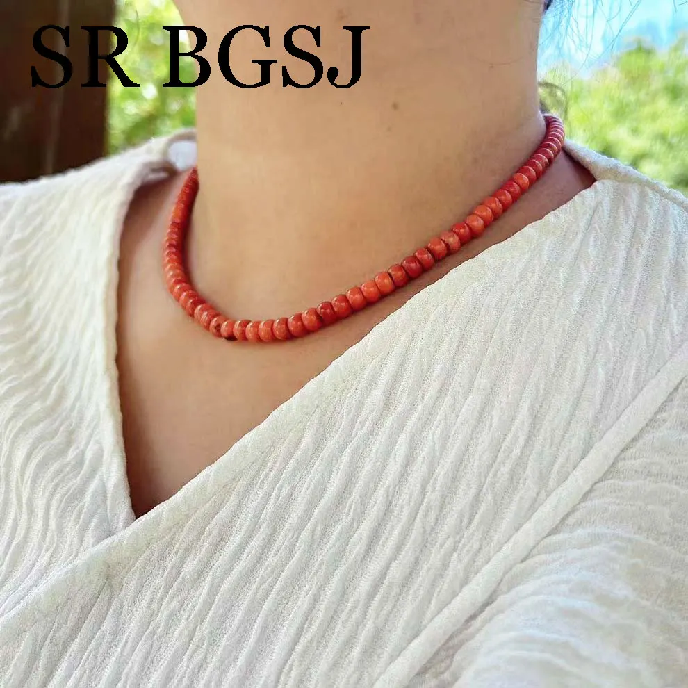 4x6mm 17inch Drum Vintage Orange Natural Sea Bamboo Coral Irregular Beads Chokers Short Necklace