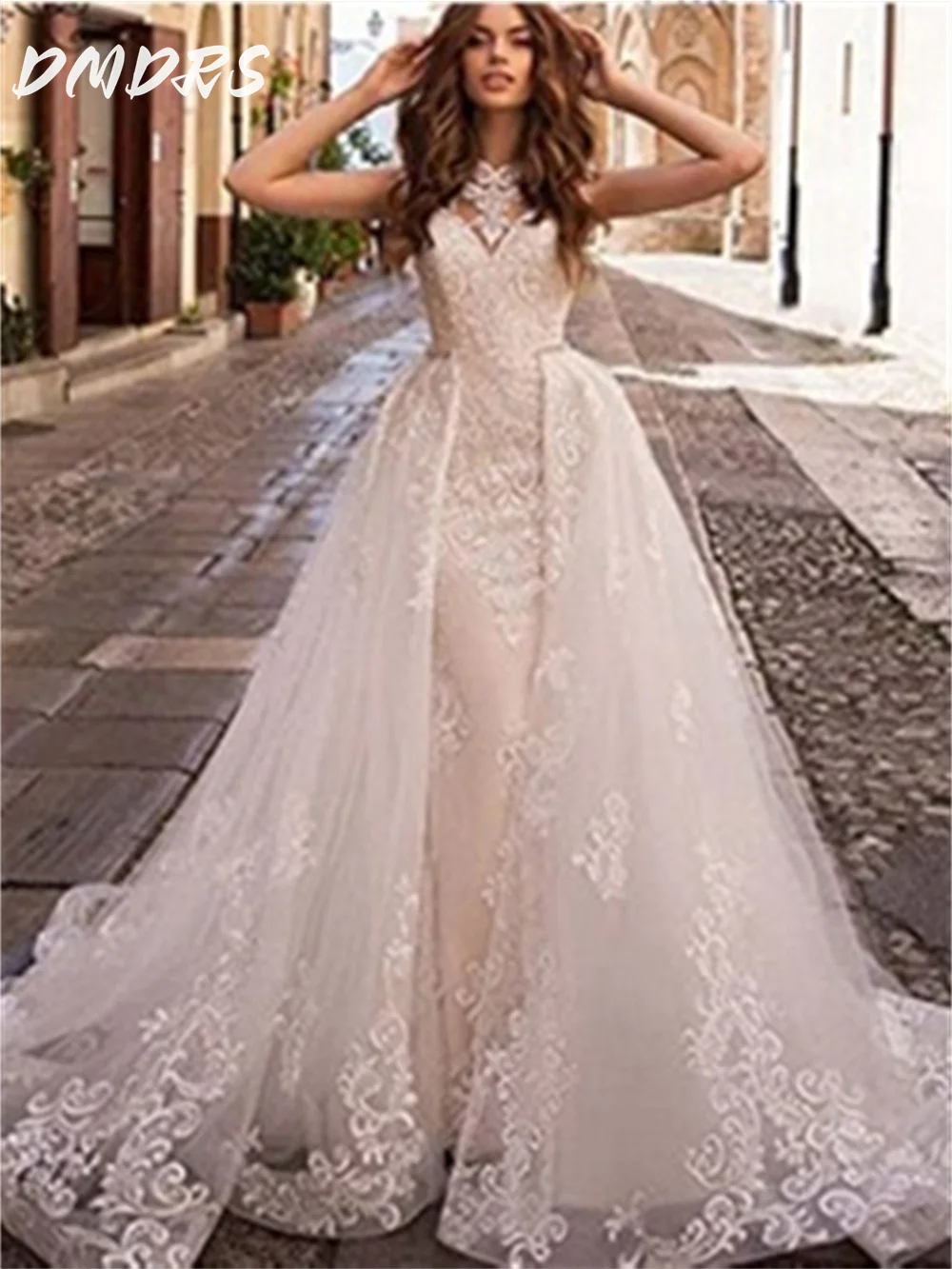 Elegant V-neck Wedding Dress Romantic Lace Bridal Gown Classic A-Line Customized Floor-Length Bridal Dress Vestidos