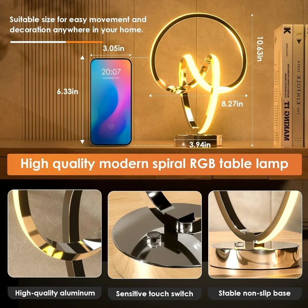 Imagem -04 - Moderna Espiral Led Abajur de Cabeceira Dimmable Table Lamp Nightstand 10 Modos de Iluminação Dia dos Namorados Presente