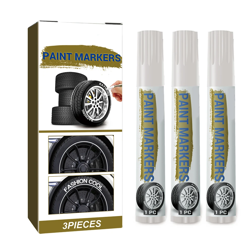 3 Pack of White Oil Based Pens Designed For Detailed Tire Artwork Suitable For Cars And Other Vehicles Like Bicycles And ATVs