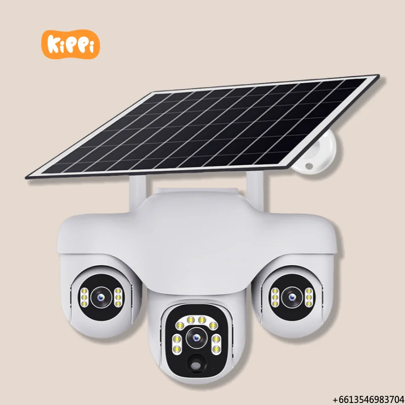 6MP WiFi 3 Lens Solar Powered Wireless Surveil PTZ Camera V380 Pro WiFi Outdoor CCTV Security Solar Camera