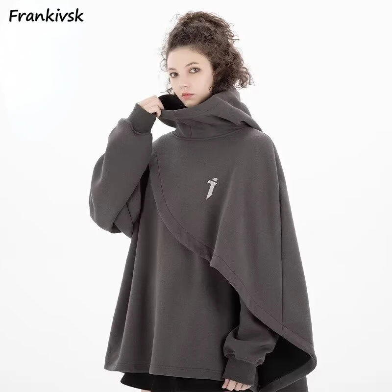 Fake 2 Pcs Hoodies Women Baggy Irregular Functional Gothic Style Personality Cool Unisex Hip-hop Streetwear All-match Chic Mujer