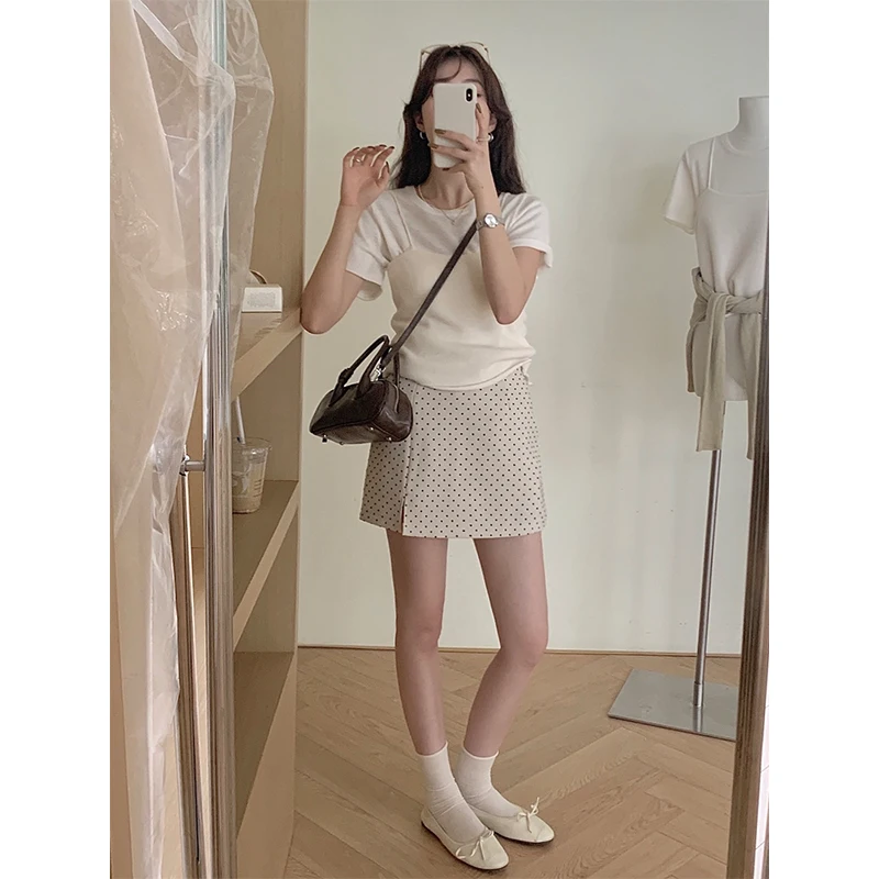 

Юбка Hellokay в стиле ретро с крупным горошком, с завышенной талией, стройнящая, женская, осень 2024, новая, непрозрачная, корейский стиль, А-силуэт