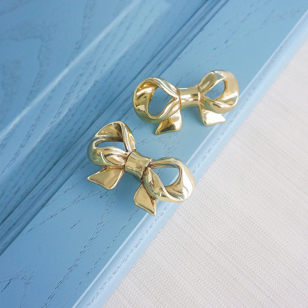 Brass Bow Cabinet Door Knobs Gold Bow Drawer Pulls Nightstand Knobs Home Decor Dresser Pulls Furniture Handles Kitchen Hardware