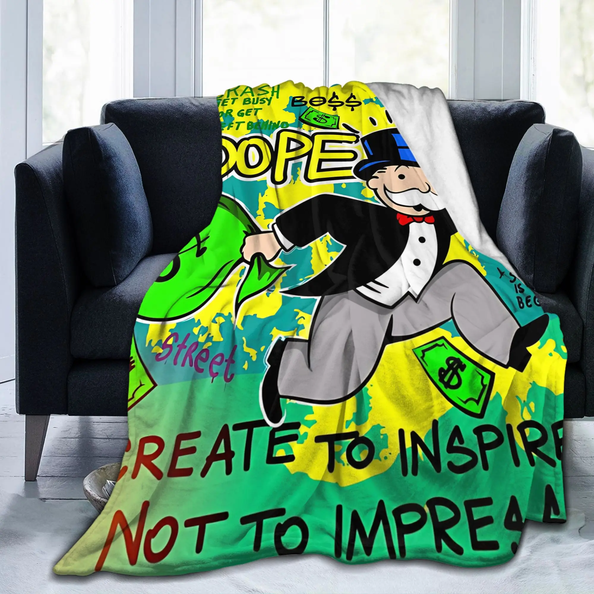 Monopolys Man on the Go- Running with a Watchful Eye Blankets  Wool Vintage Warm Throw Blankets for Home Restaurant Decoration,