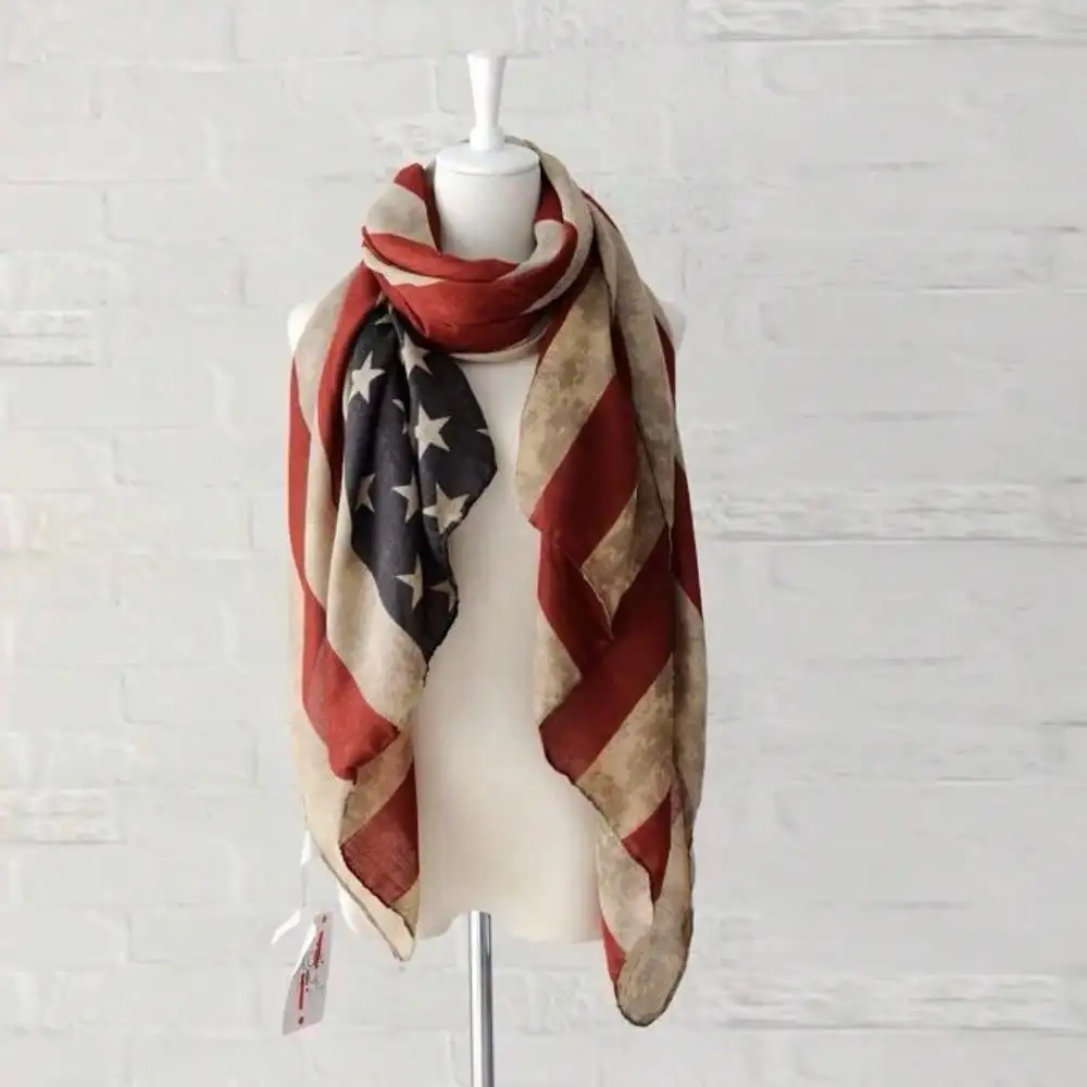 

Vintage Star-Striped American Scarf With Bali Fabric Print, A Shawl-Style Wrap For Street Fashion In Europe And America
