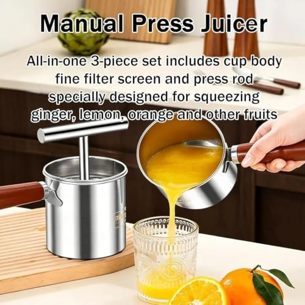 Stainless Steel Hand Press Juicer with Filter Manual Fruit Ginger Squeezer