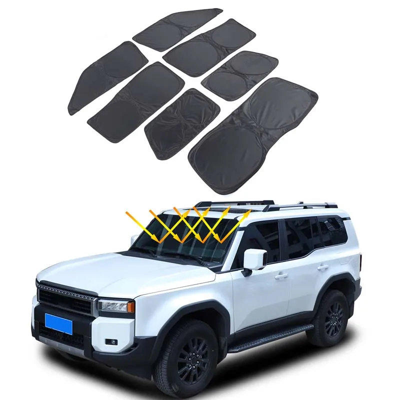 

For Toyota Land Cruiser Prado 250 LC250 2024+Silver Tape Black Car Full Window Glass Anti-UV Sunshade Car Protection Accessories