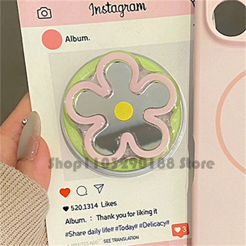 

Korean Cute Cartoon Flower Mirror Magnetic Holder Grip Tok Griptok Phone Stand Phone Holder Support For iPhone Magsafe Smart Tok