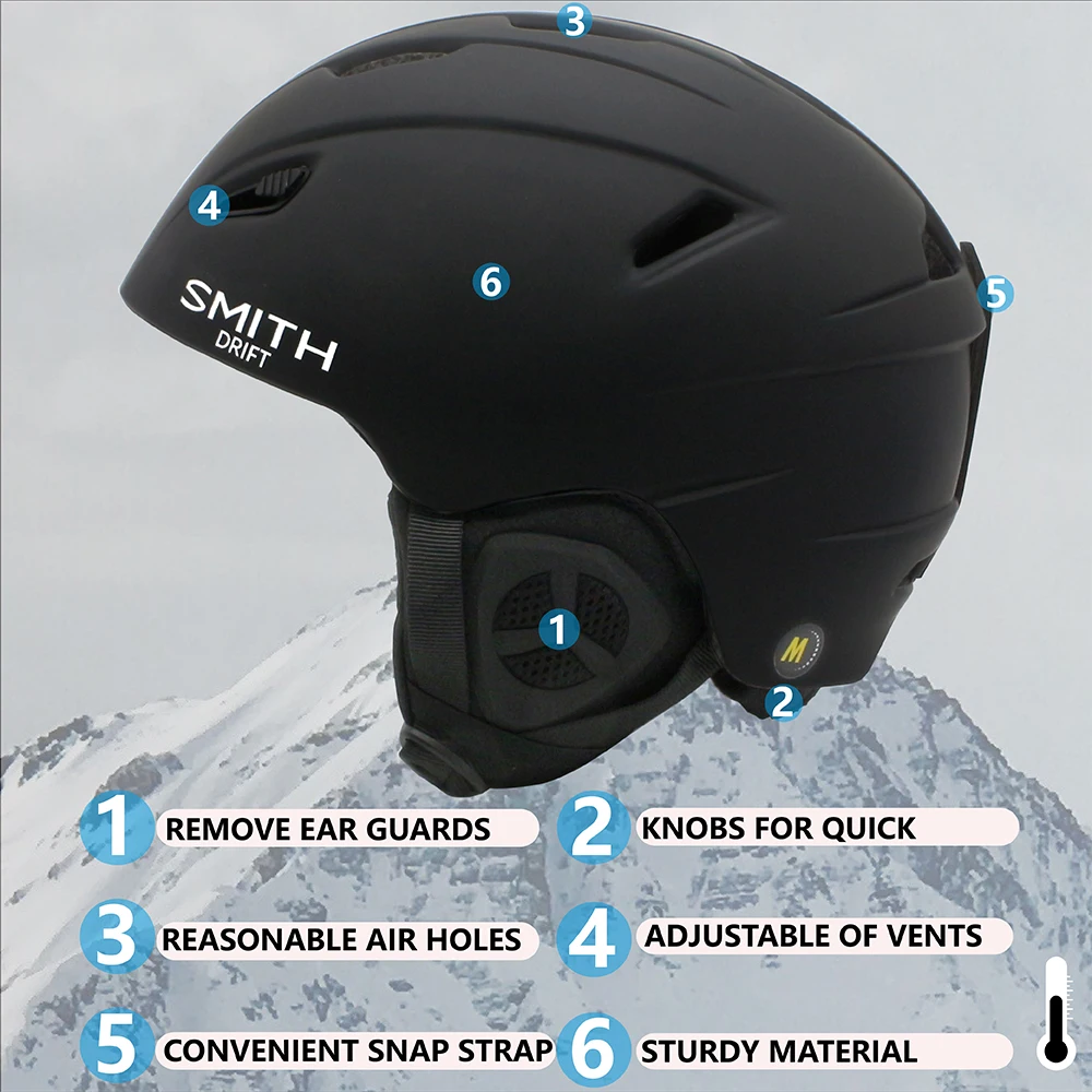 SMITH DRIFT Casco de esquí con seguridad Casco de Snowboard moldeado integralmente Motocicleta Esquí Nieve Marido Hombres Mujeres Niños Niños