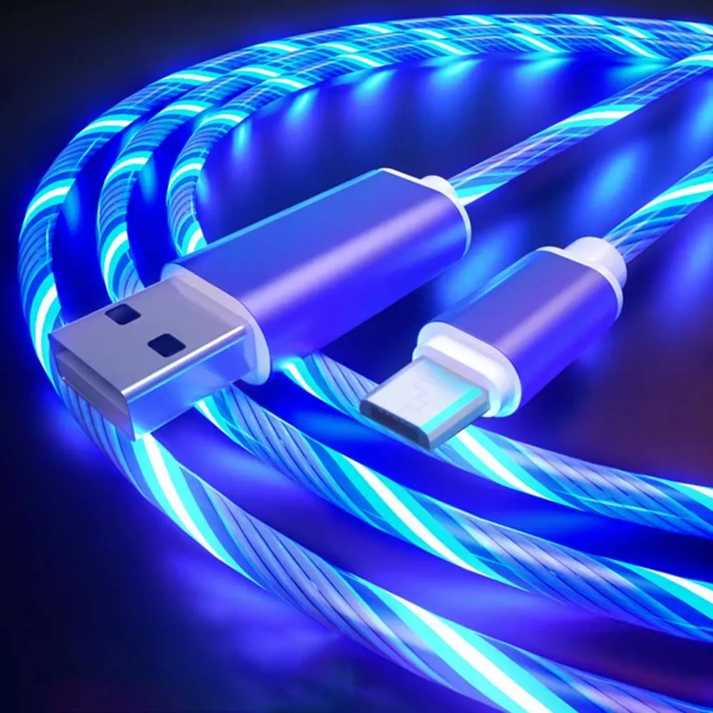 3A Luminous Charging Cable LED Micro USB Type C Cable Fast Charging For Huawei Xiaomi Samsung light Flowing Streamer USB C Cord