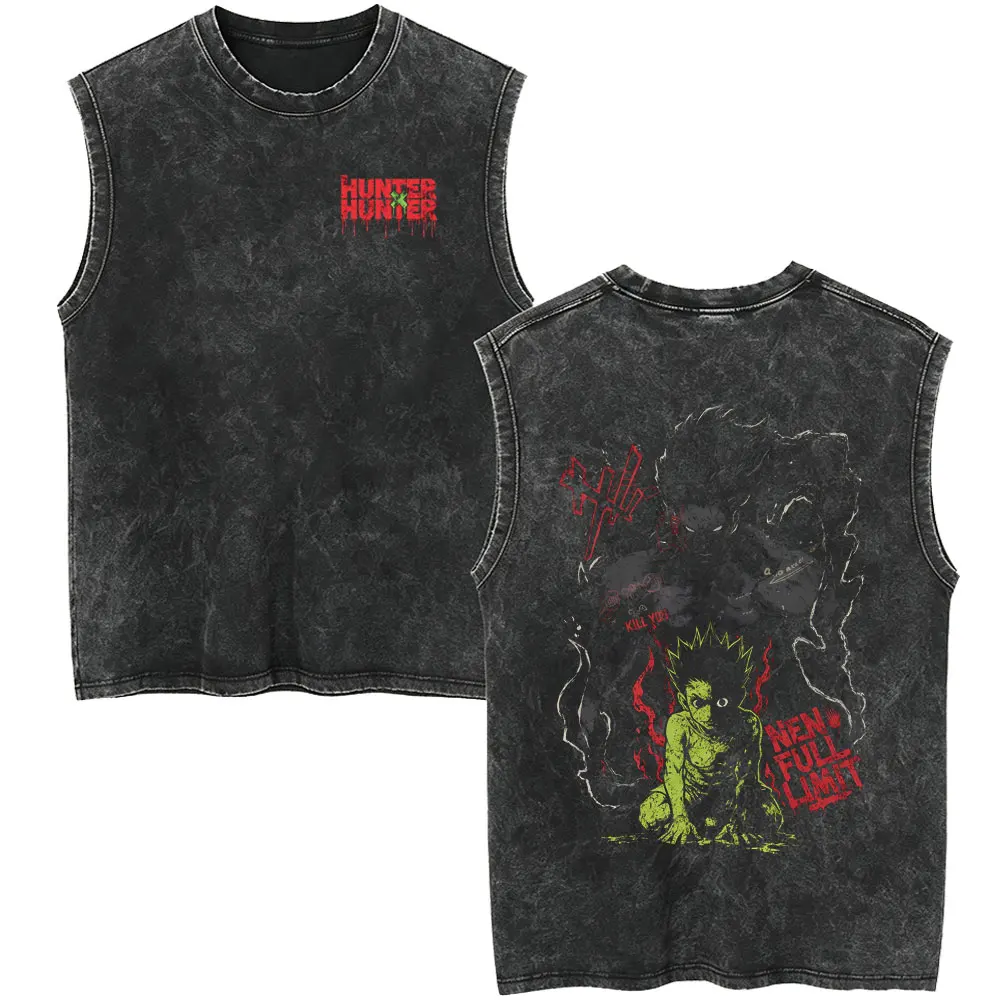 Anime Hunter X Hunter Gewaschene Vintage Tanktops Manga Killua Zoldyck T-Shirt für Männer und Frauen Lässige Vintage Übergroße Ärmellose Weste – Detail 3