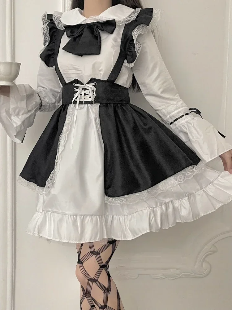 Vrouwen Meid Outfit Lolita Cosplay Schattige Sexy Erotische Kawaii Cafe Kostuum Zwart Wit Mannen Uniform Schort Jurk Schattige Strik Mucama