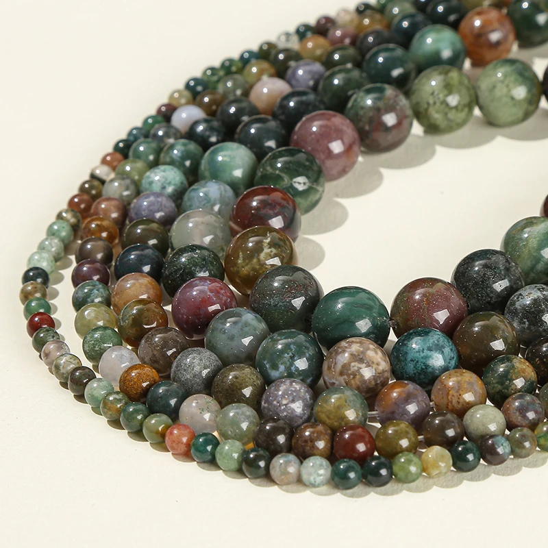 6 8 10mm Indian Agate Natural Stone Beads Round Loose Spacer Beads For Jewelry Making DIY Charm Bracelet Necklace Accessory 15\'\'