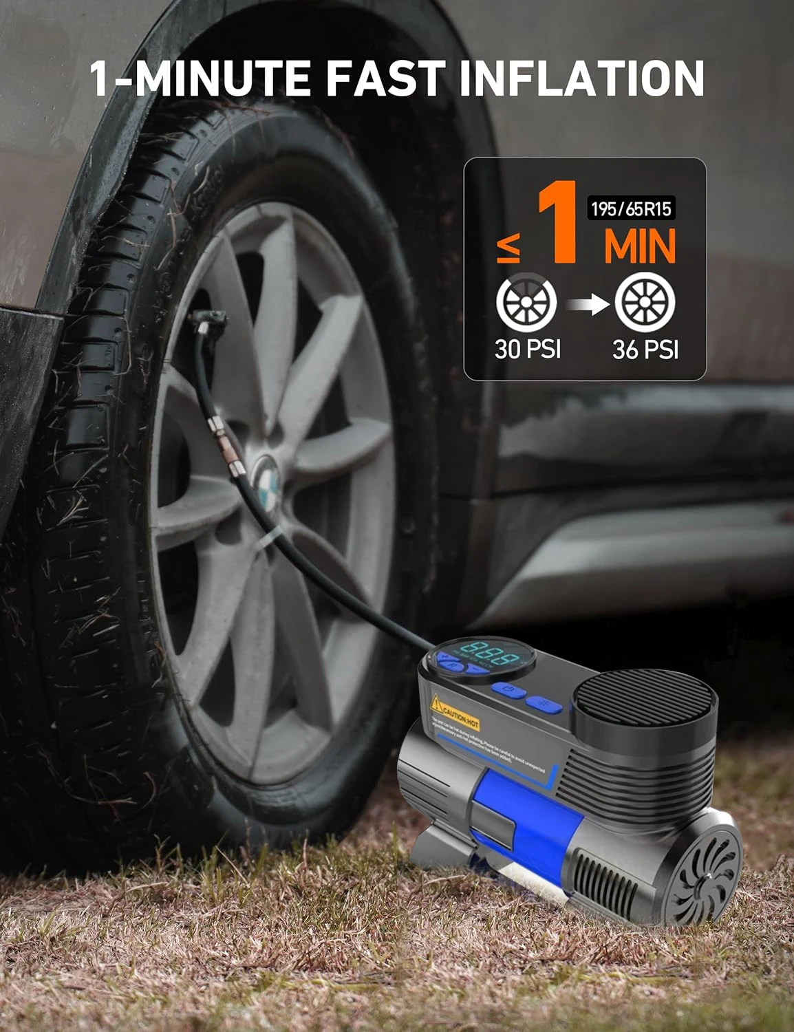 Portable Tire Inflator Air Compressor DC 12V Auto Tire Pump with Digital Pressure Display,150PSI with Emergency LED Light