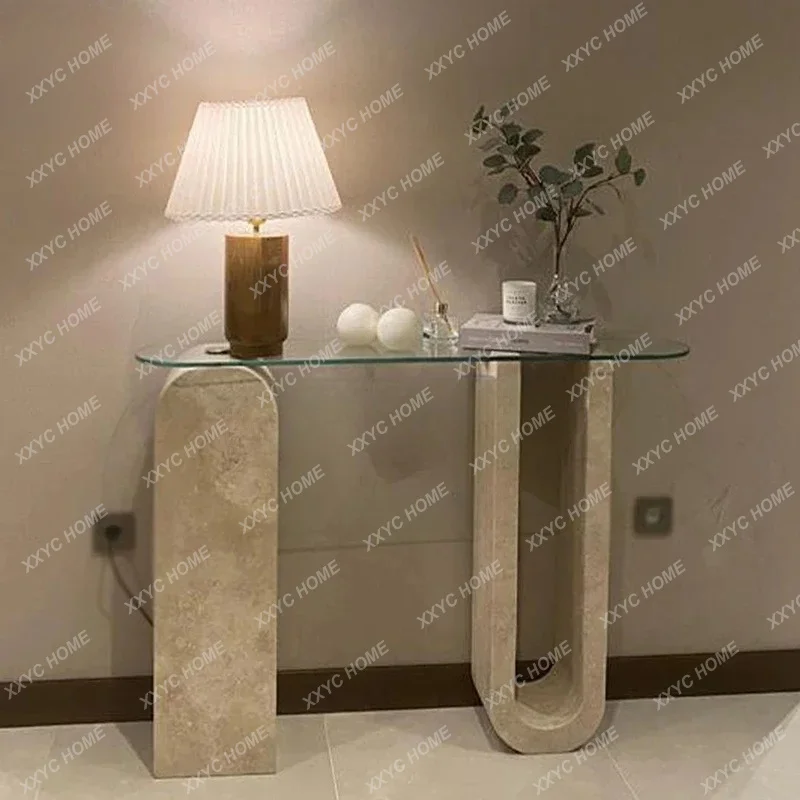 XX L light luxury natural travertine entrance table minimalist aisle against the wall simple case