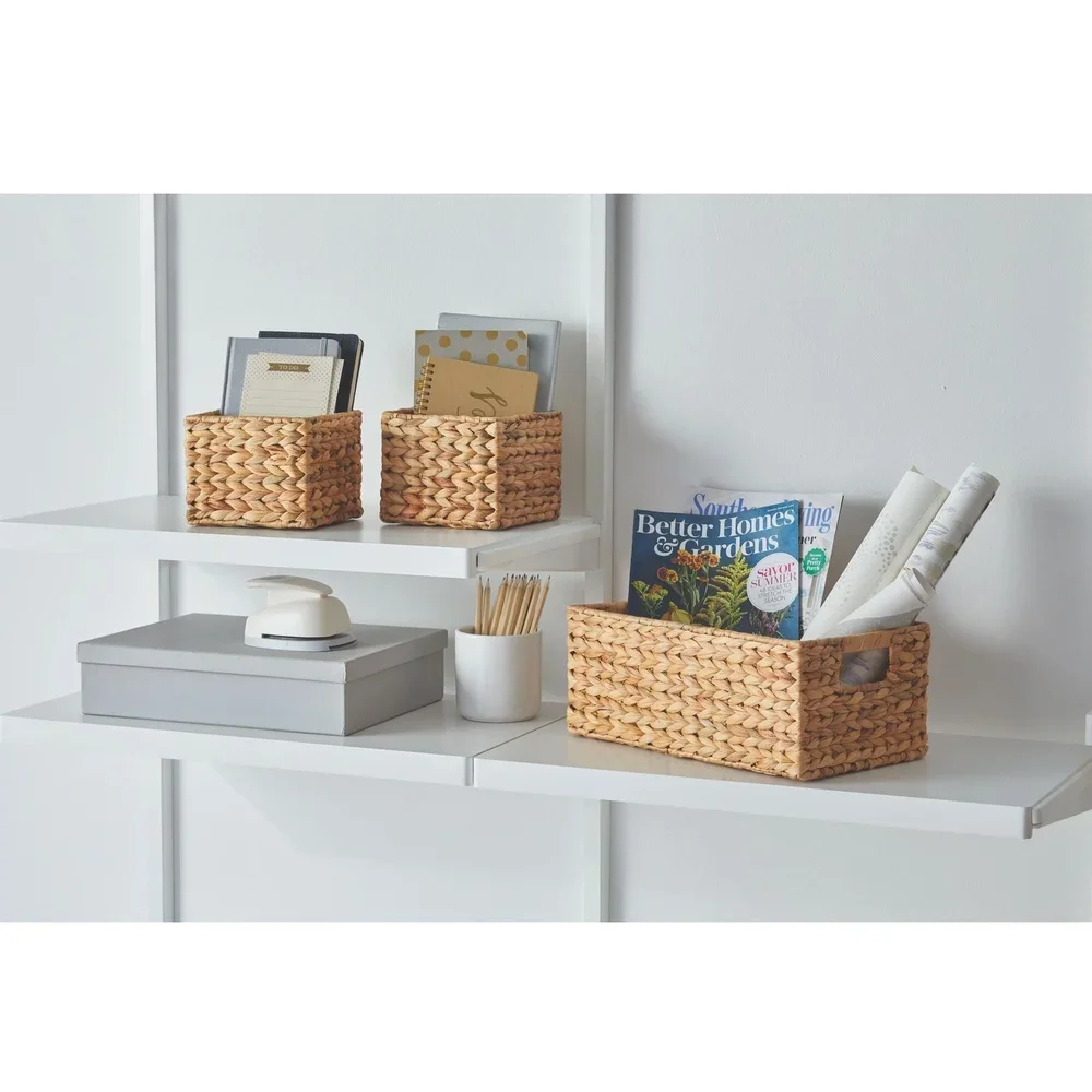 ทอน้ําผักตบชวาธรรมชาติตะกร้าเก็บชุด 3 อเนกประสงค์ Home Office Pantry Closet ตกแต่งห้องน้ํา