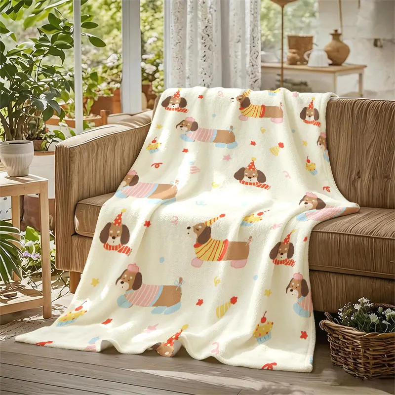 Dachshund Party Cupcakes Flannel Blanket Perfect for Sofa Office Bed Travel Sleep Read Relax Camping Four Season Use