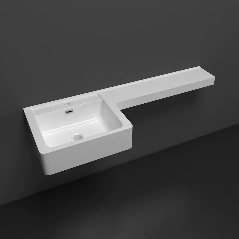 Modern Rectangular Wall Mounted Bathroom Sink Artificial Stone Basin Integrated Drainage Compact Design for Small Spaces