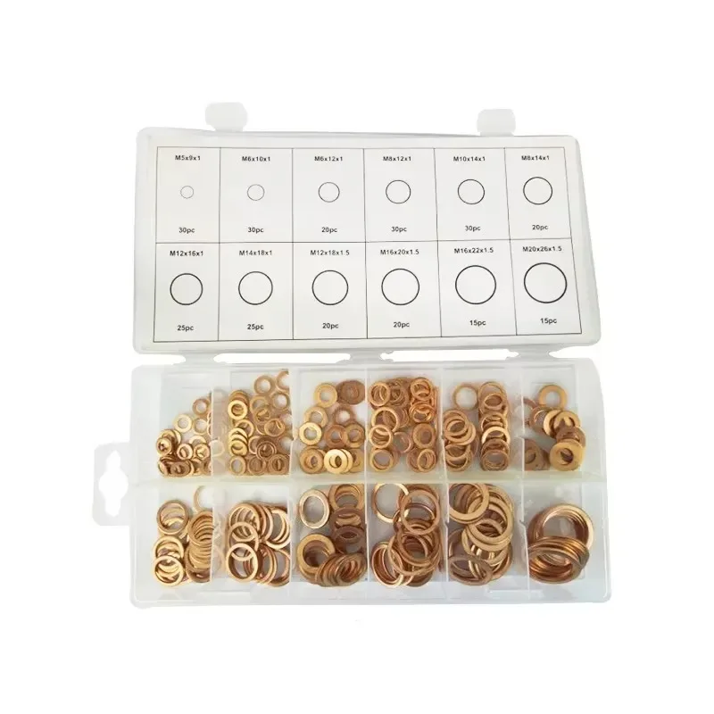 【CHIMU HOME】 280pcs for Brass Retaining Ring Flat Washer Seal Gasket Set for Copper O Ring Assortment for Oil Plug Gasket