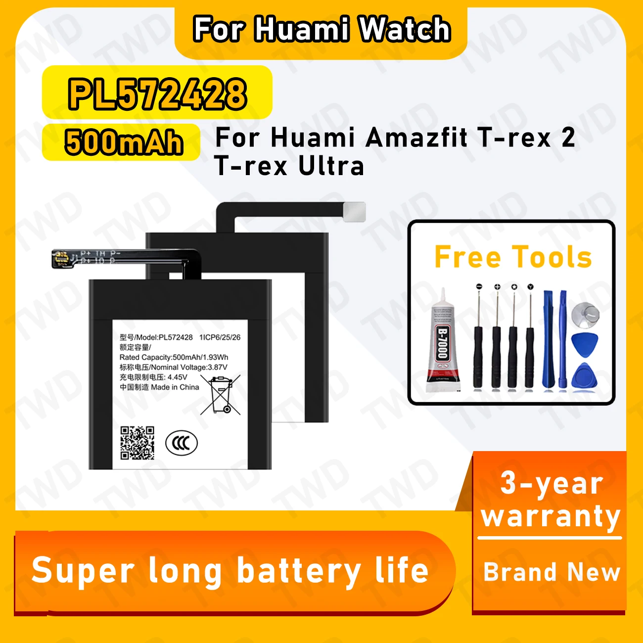 PL572428 Large capacity Battery For Huami Amazfit T-rex 2/T-rex Ultra Batteries New High Quanlity+Free Tools