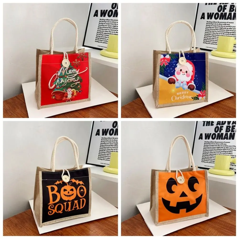 Childlike-Bolso de mano de gran capacidad para Navidad y Halloween, bolsa bonita de lona con cierre de botón, ideal para regalo