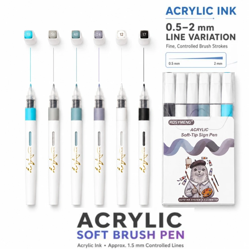48/6 Colors Soft Tip Acrylic Color Marker Pens Brush Gel Pen for Rock Painting Making Drawing Office School Supplies Stationery