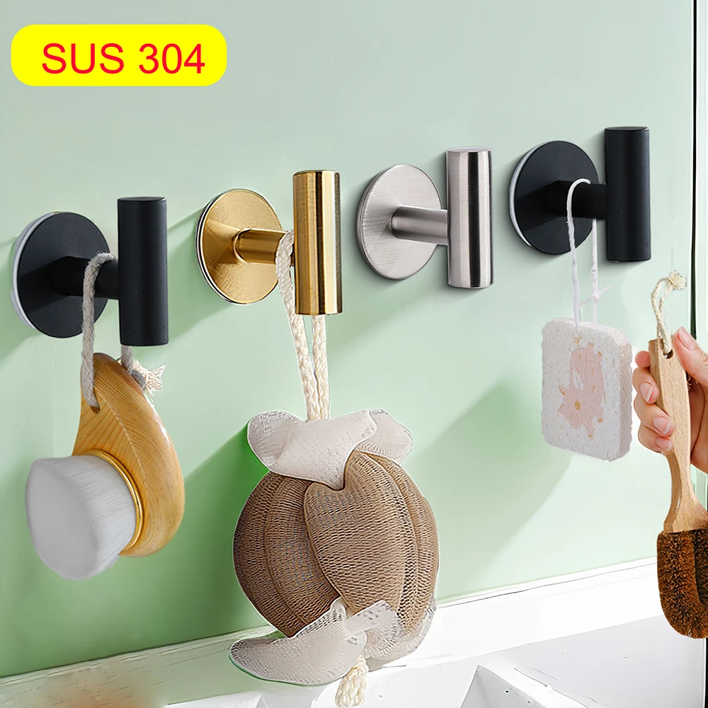 Stainless Steel Self-adhesive Hooks Wall Stickers Hanging Hooks Coat Key Towel Holder Bag Hat Hanger Home Accessories Storage