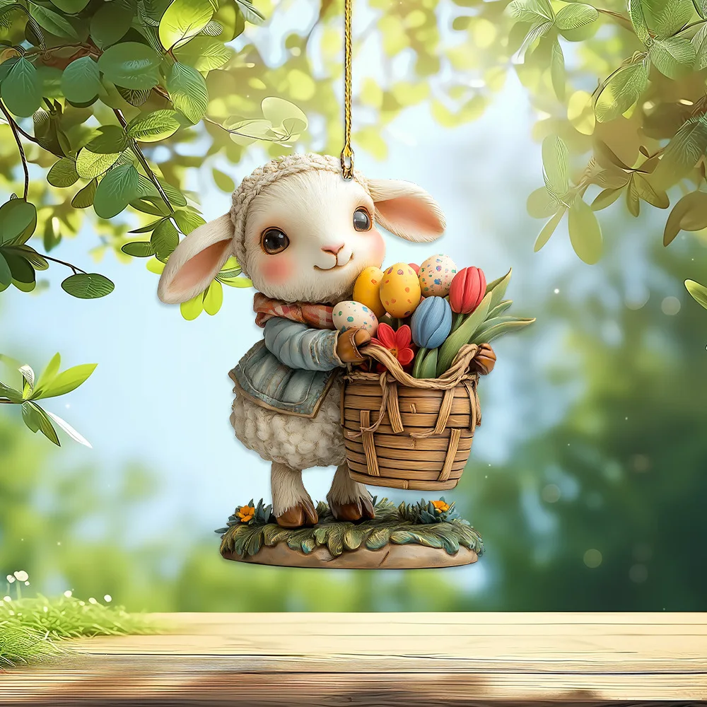 2D Easter Bunny Acrylic Pendant Keychain Car Rearview Mirror Accessories Backpack Small Pendant Easter Party Decorations