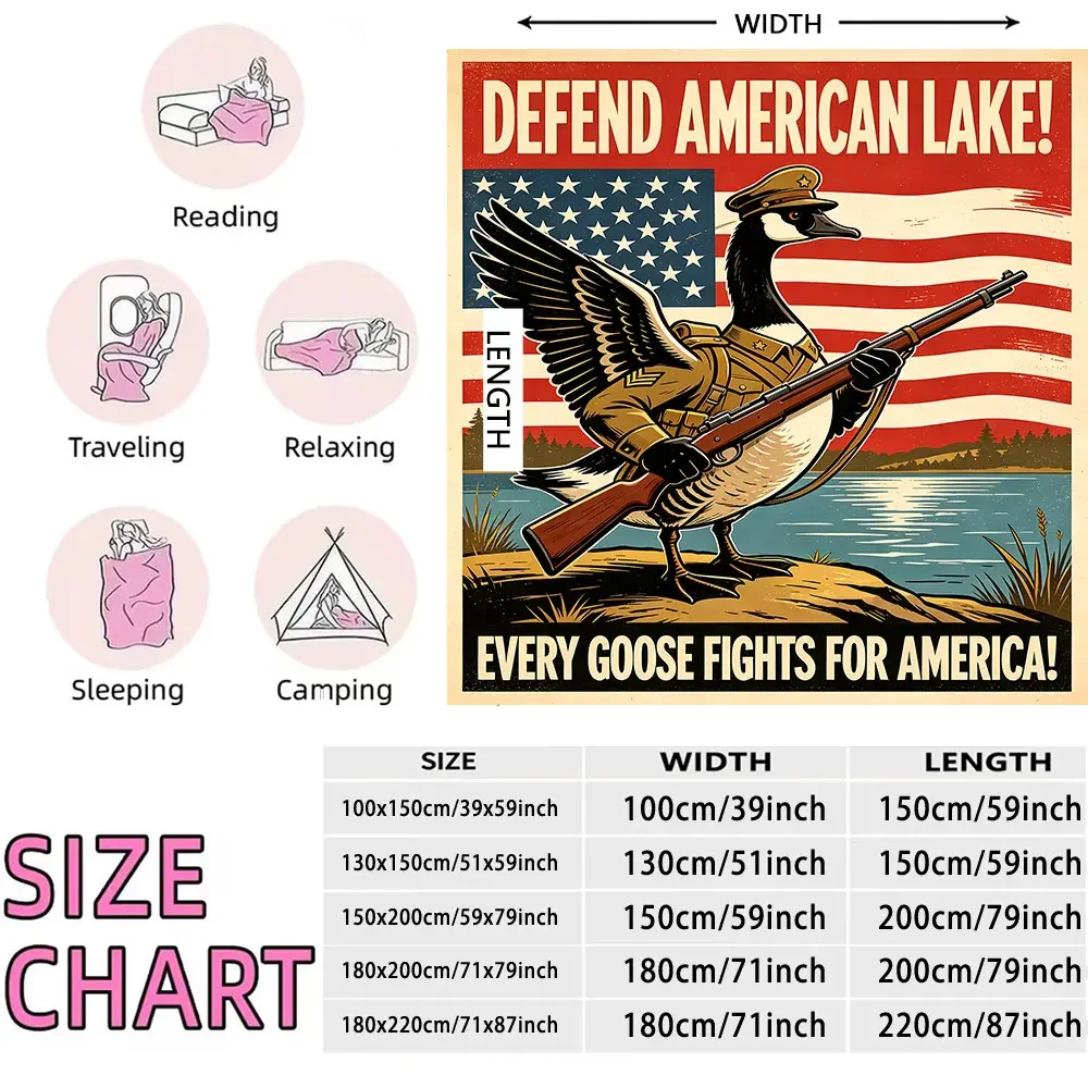 Funny Goose Fights for America Blanket Patriotic American Lake Defender Novelty Throw Gift 150x200cm