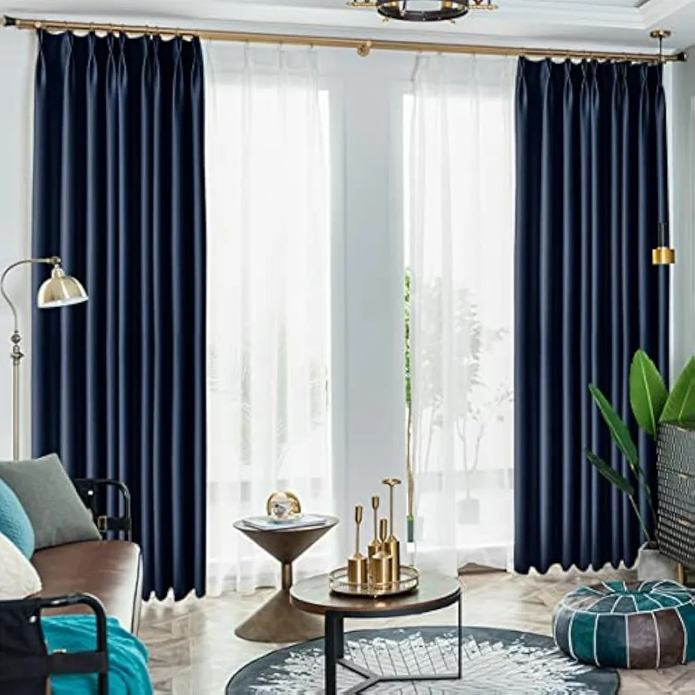 

Pinch Pleat Solid Thermal Insulated 95% Navyout Patio Door Curtain Panel Drape for Traverse Rod and Track, Navy