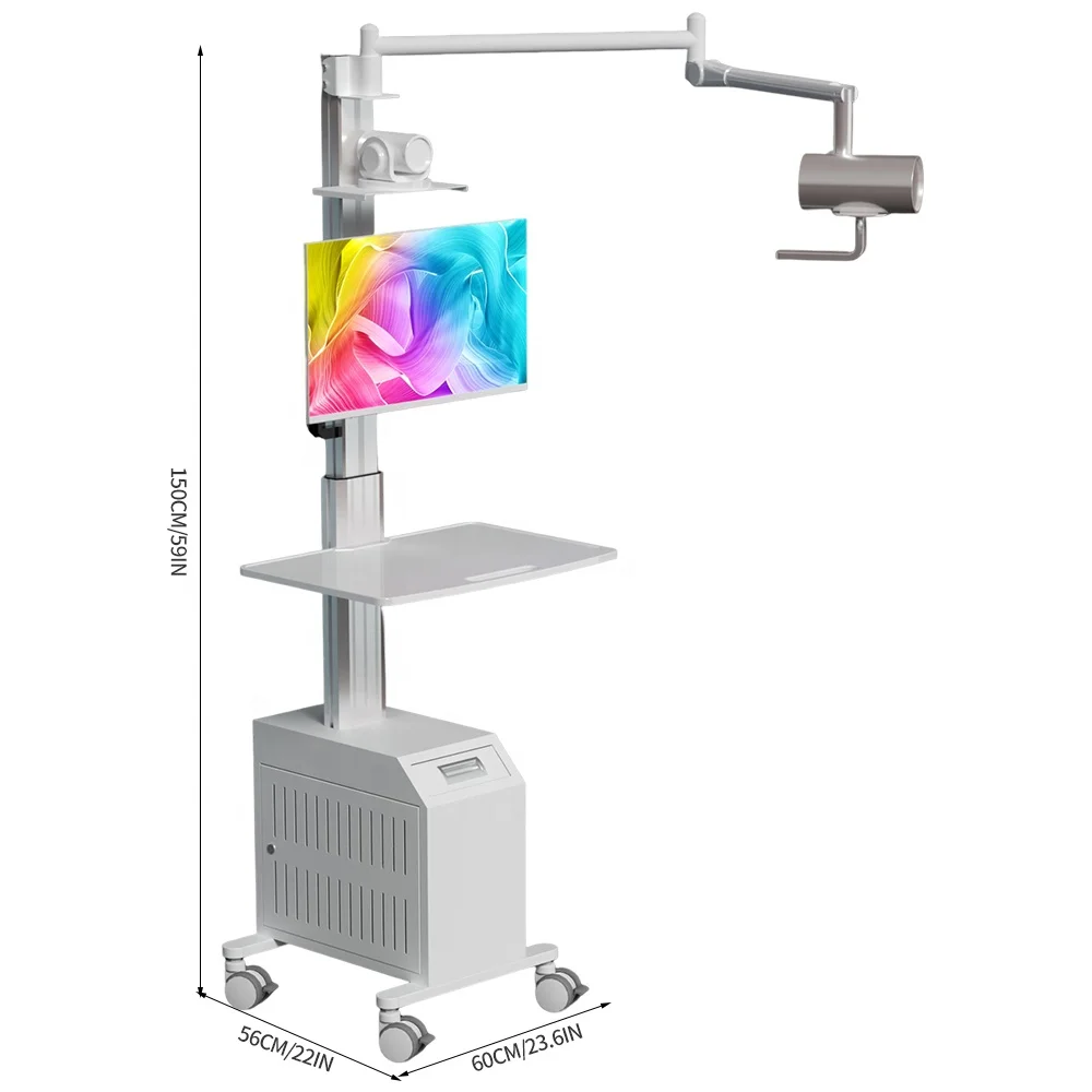 Modern Style ABS Plastic Adjustable Height Hospital Medical  Recording and Teaching Cart Trolley with Computer Host Box
