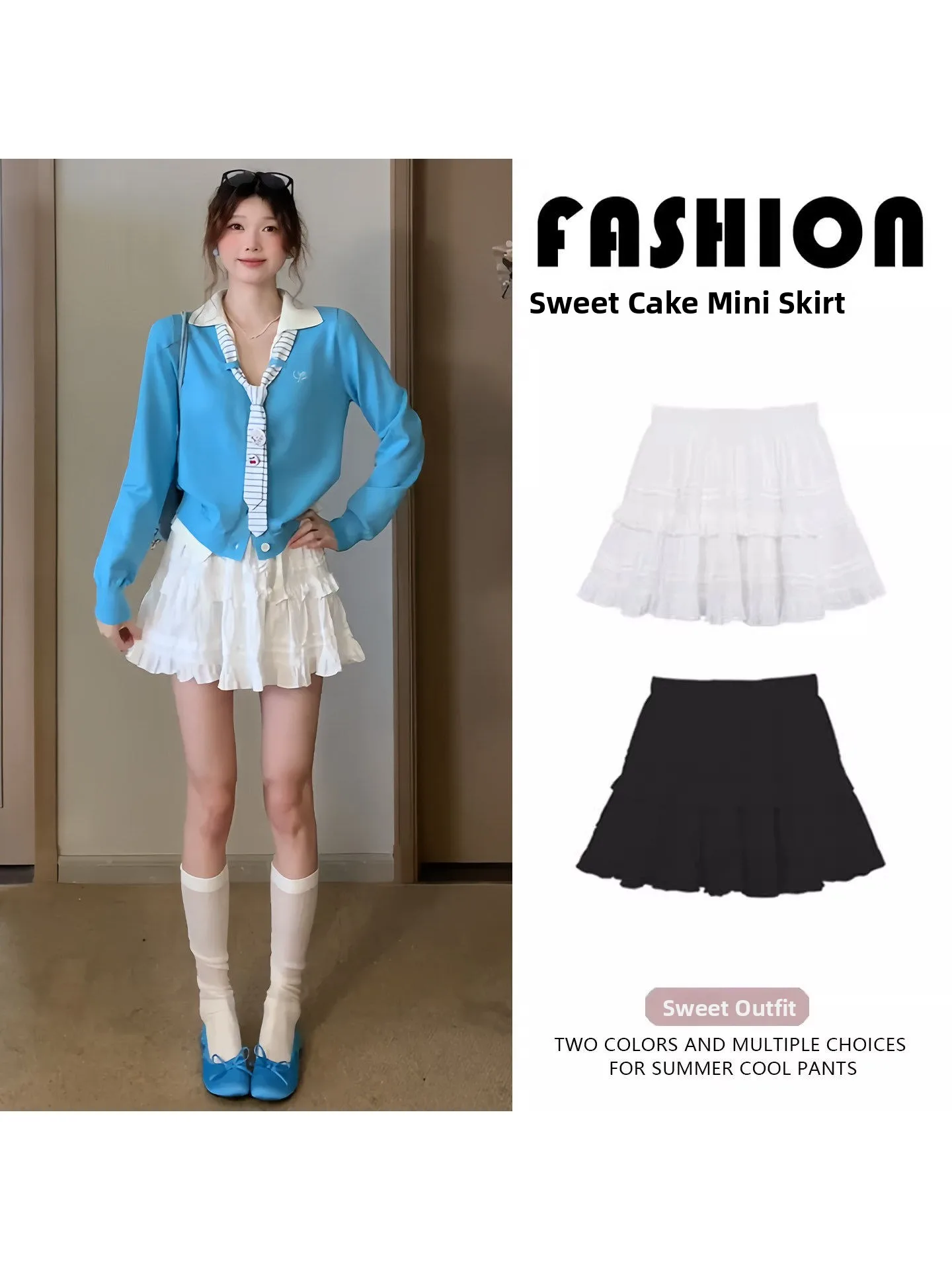 White Puffy Ballet Style  Skirt Women's High Waist A-Line Half-length Slimming Short Skirts for Petite Ladies