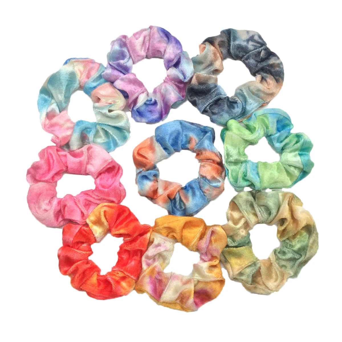 5pcs Hair Scrunchies Elastic Rope For Women Holder Head Bands Headwear Accessories Fabric Cloth Velvet Tie Dye Style Scrunchy