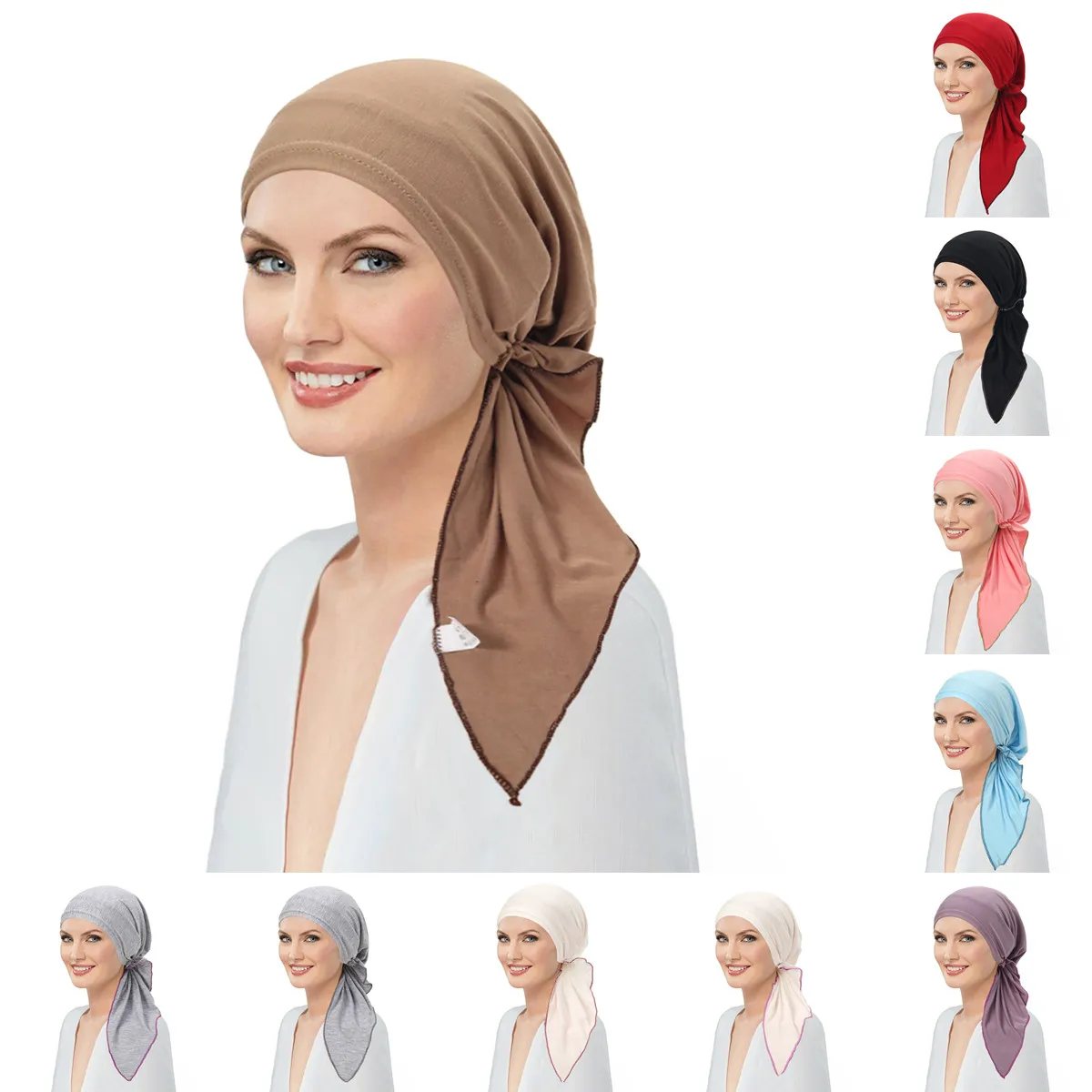 New Muslim Hijab Turban Women Pre-Tied Long Tail Headscarf Wrap Chemo Cap Beanies Bonnet Head Scarf Stretch Headwear Hat Mujer
