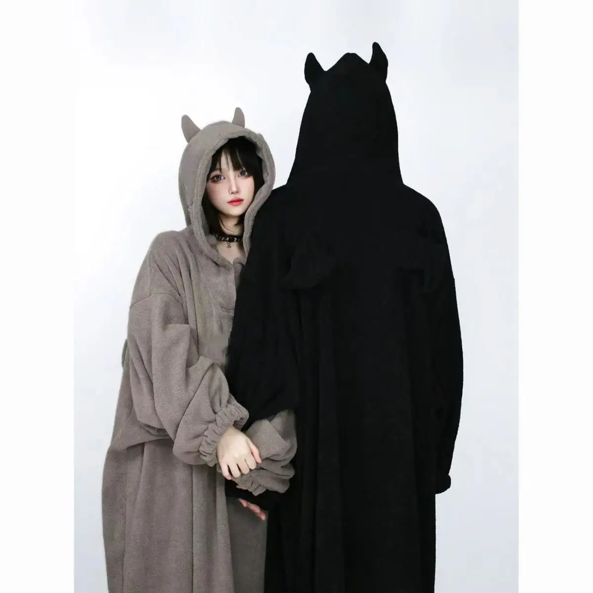

Autumn and winter couple robe oversized coral fleece pajamas Halloween cute wings trend thick couple home clothes