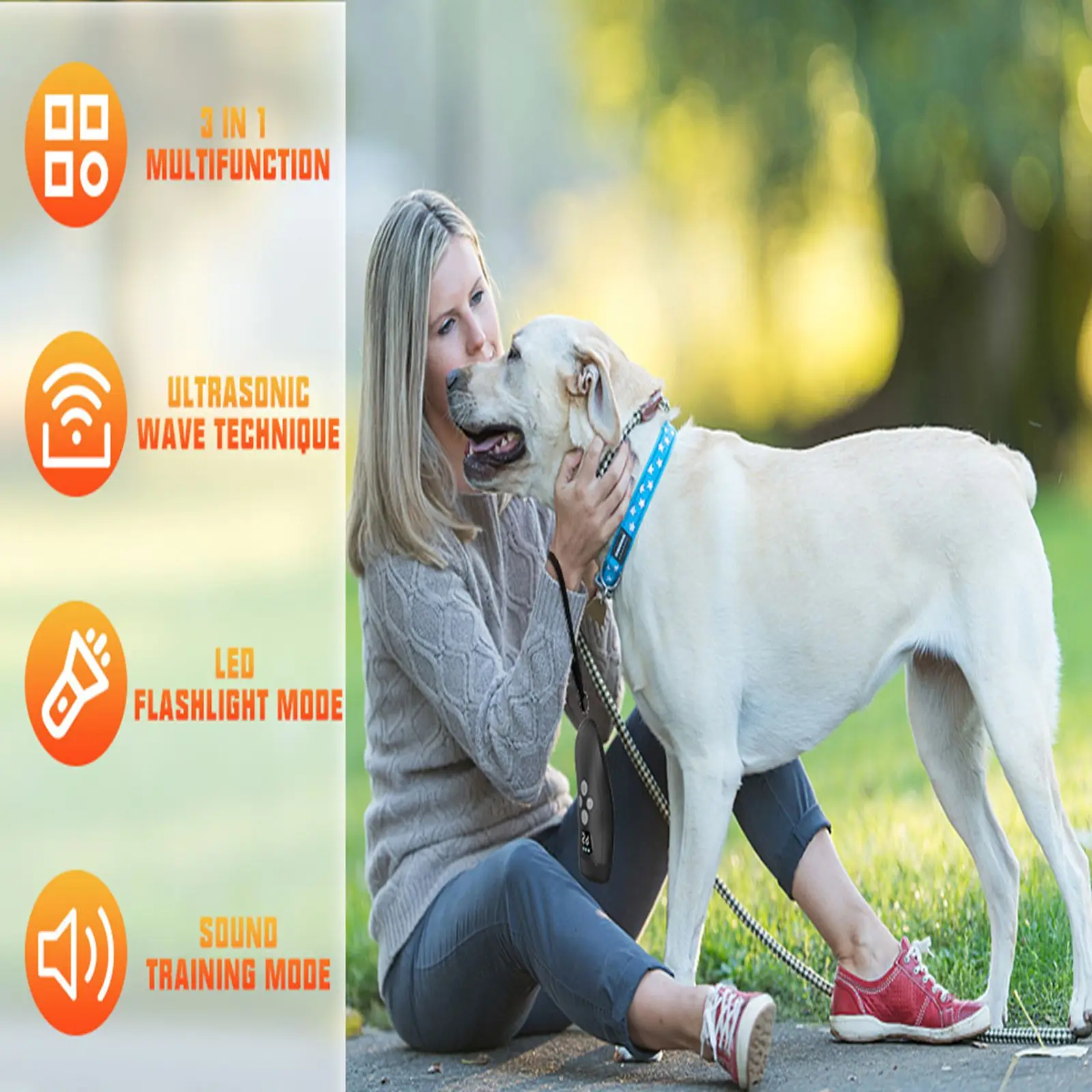 3 in 1 Dog Bark Deterrent Device with Training Deterrent Ultrasonic Anti Barking Device with LCD Screen with LED Flashlight