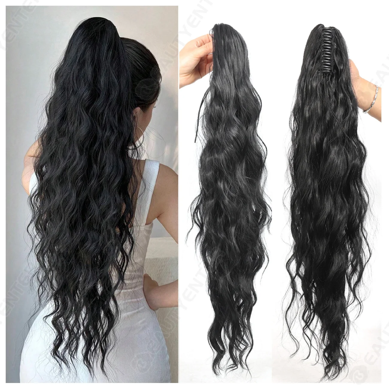 

Women's Popular Big Claw Clip High Ponytail Long Hair Braids Natural Realistic Hair Corn Wave Styling into Ponytail