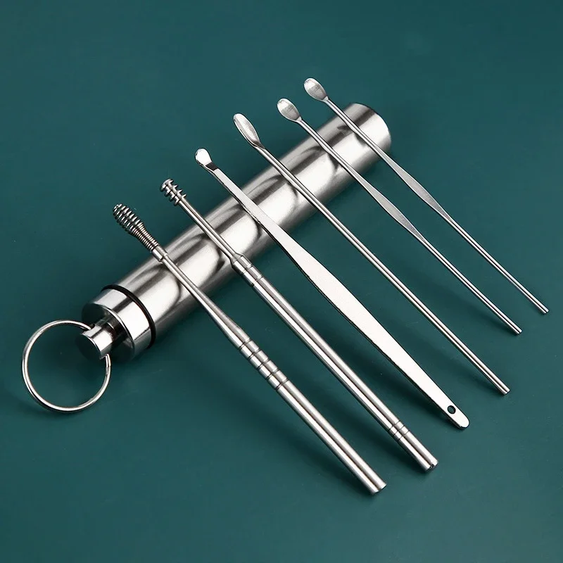 

6-Piece Ear Pick Set in Gel Case | Spiral Spring Earwax Remover Kit | Ear Cleaning Tools Set