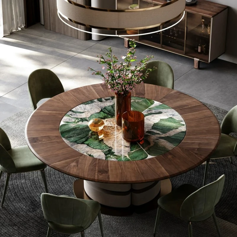 North American black walnut round high-end dining table Villa restaurant Modern light luxury high-end dining table
