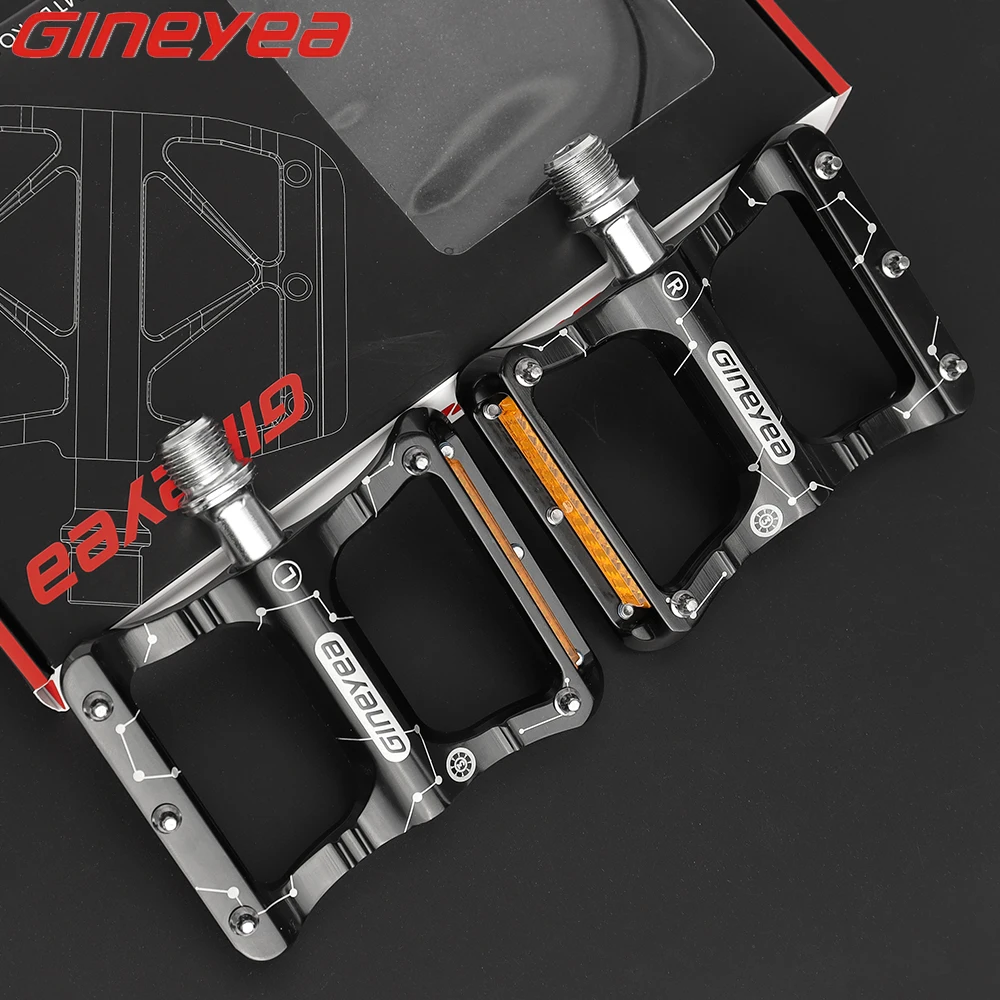 

GINEYEA Bicycle Ultralight Anti-slip Pedal 3 Bearing MTB Road Bike Pedal CNC Folding Bike Pedals Flat Wide Platform Pedals