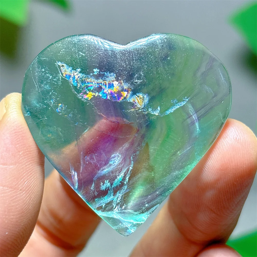 Rainbow Fluorite Heart Crystal Natural Stone Quartz Stone Minerals Home Decoration Reiki Craft Love Gifts Energy Healing Luck