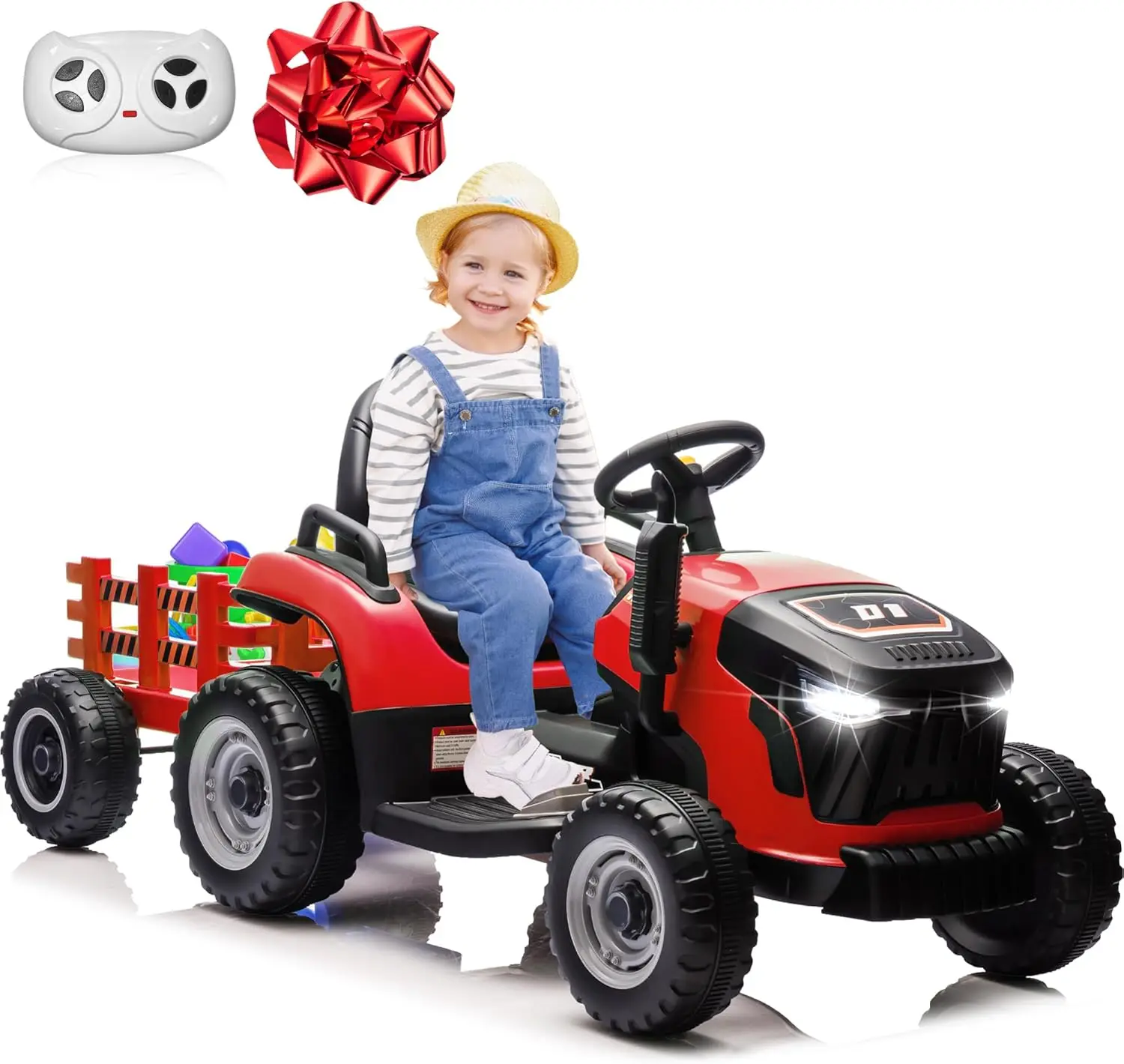 기울일 수 있고 분리 가능한 트레일러가 있는 24V 7Ah 탑승형 트랙터, 400W 모터가 장착된 Anrli 어린이 전기 자동차 트랙터, 조절 가능한 시트, Re