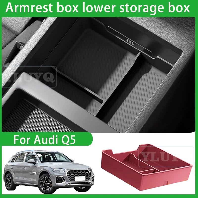 

For Audi 2018-2024 Q5/Q5L Central Armrest Box Lower Storage Box Silicone Storage Box Anti-Slip Mat Car Interior Accessories