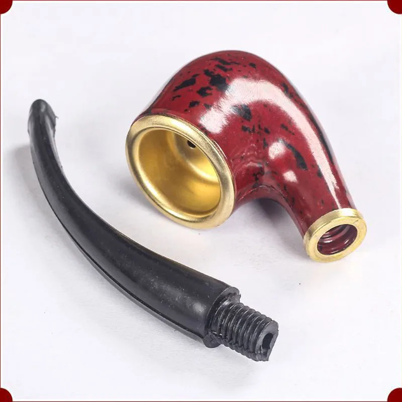 New Imitation Wood Pipe Men\'s Classic Resin Pipe Old-Fashioned Dry Pipe Portable Copper Pot Bent Cigarette Pipe