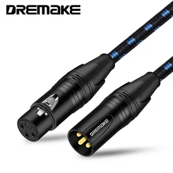 DREMAKE-XLR Mic cabo, 3 pinos XLR macho para fêmea microfone, cabo de áudio equilibrado, DMX, AMP Patch Cords, Mixing Boards Pro Audio